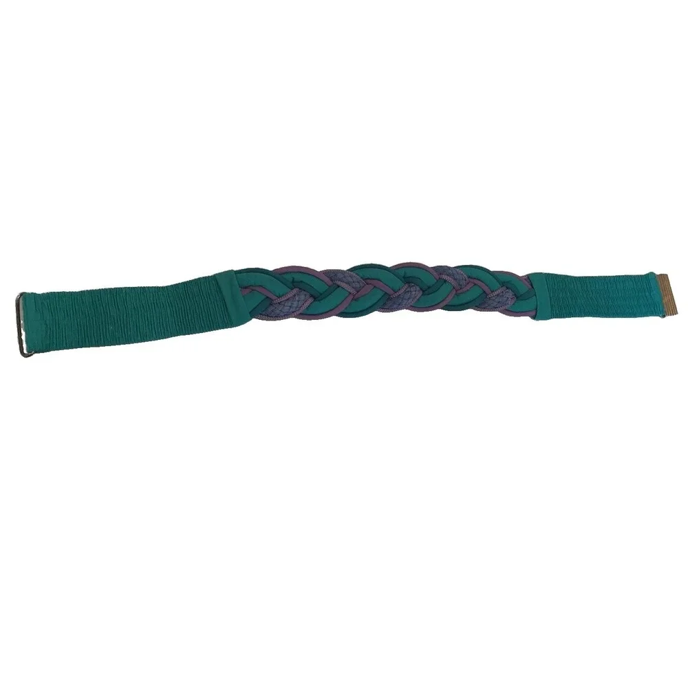 Women's Vintage Braided Elastic Turquoise Purple Blue Belt 80's 90's style